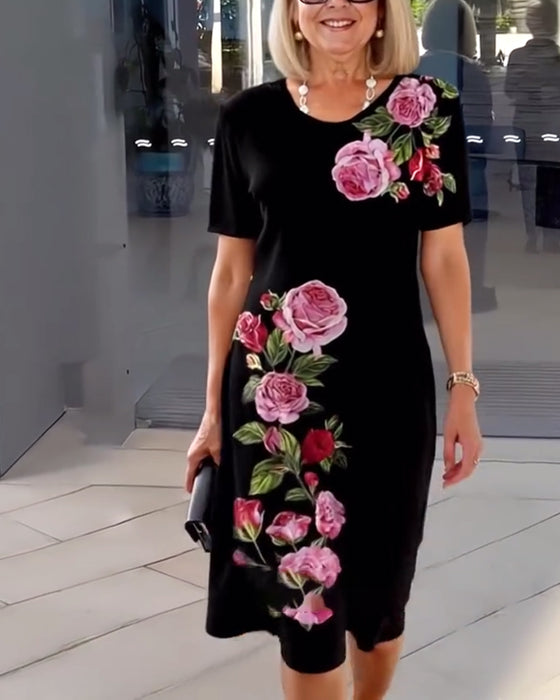 Jurk Korte Mouw Rozenprint Shift