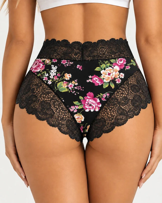 Slips 3-Pack Hoge Taille Bloemig Print Kant Rand