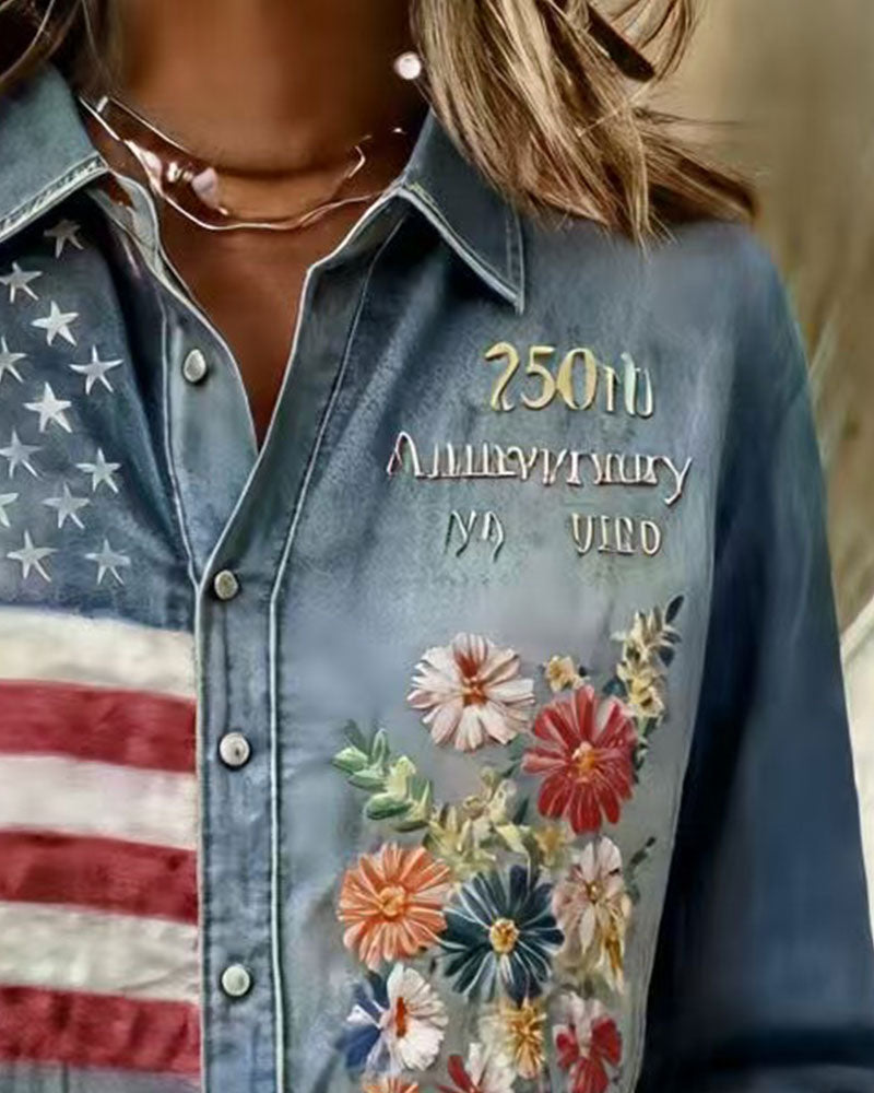 Overhemd Omslagkraag Print Borduurwerk