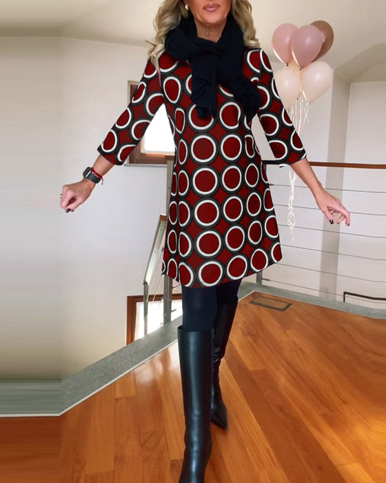 Ronde hals cirkel print casual jurk