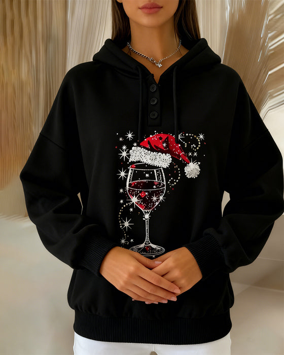 Langmouwige Hoodie Met Wijnglas-Motief