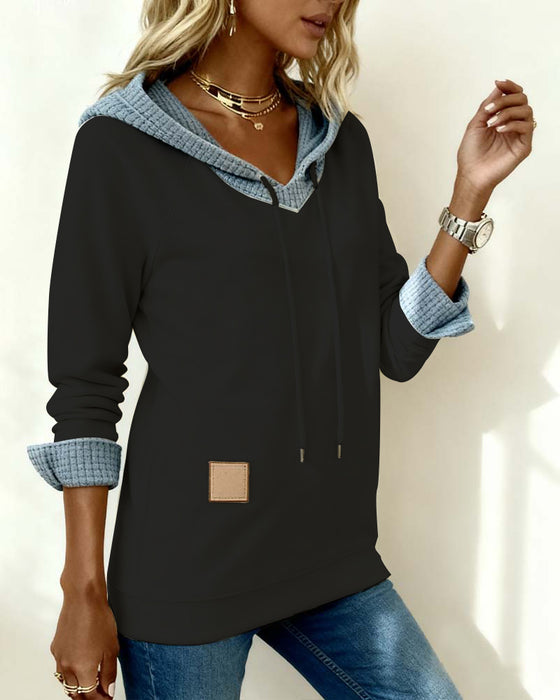 Sweatshirt casual met capuchon en wafelpaneel