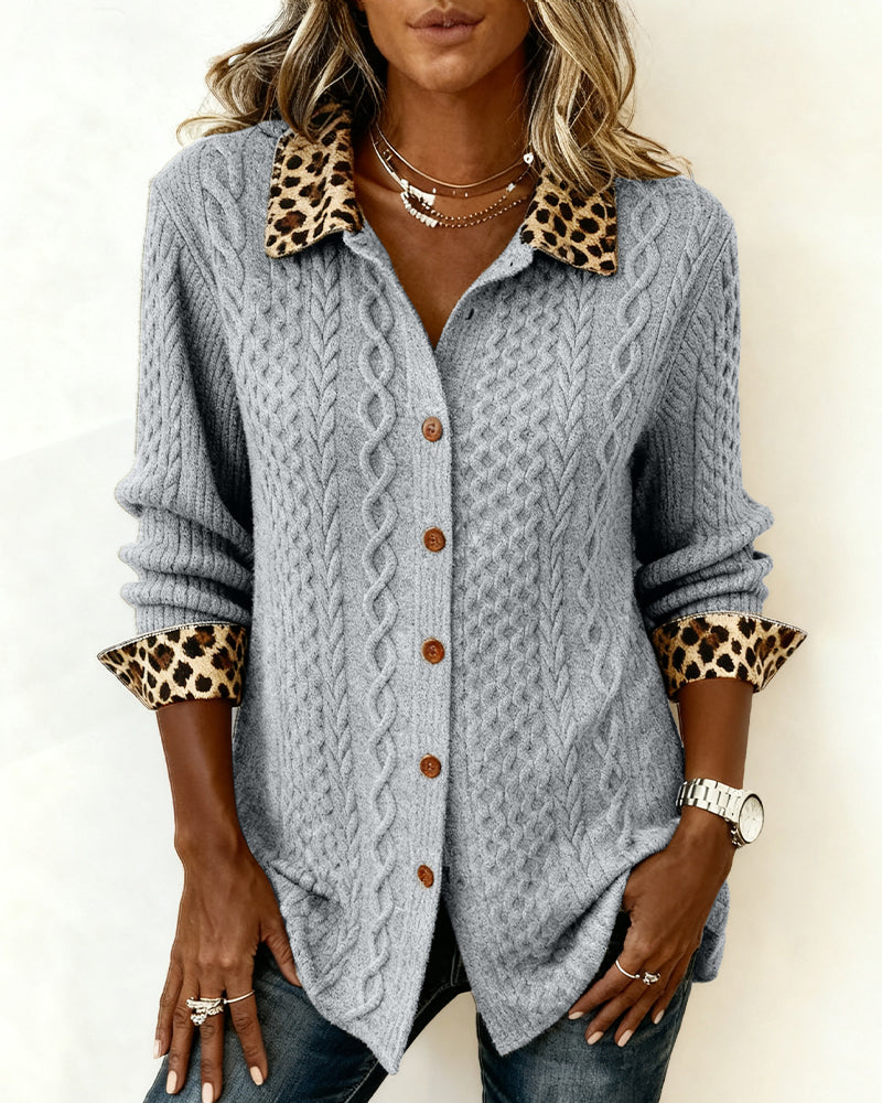 Langmouwig Shirt Met Colorblocking En Luipaardprint