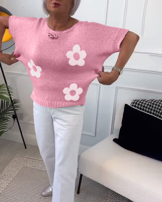 Smalle trui met ronde hals en bloemenprint