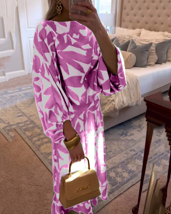 Set Jurk Casual Bedrukt Lantaarnmouwen Temperament