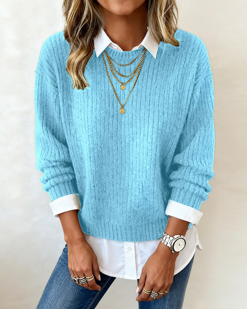 Trui Met Overhemdkraag En Patchwork-Design