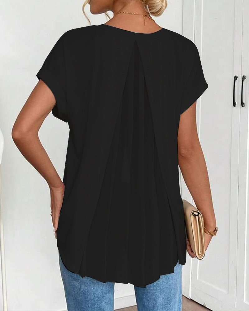 T-Shirt Met Korte Mouwen Effen Kleur Patchwork