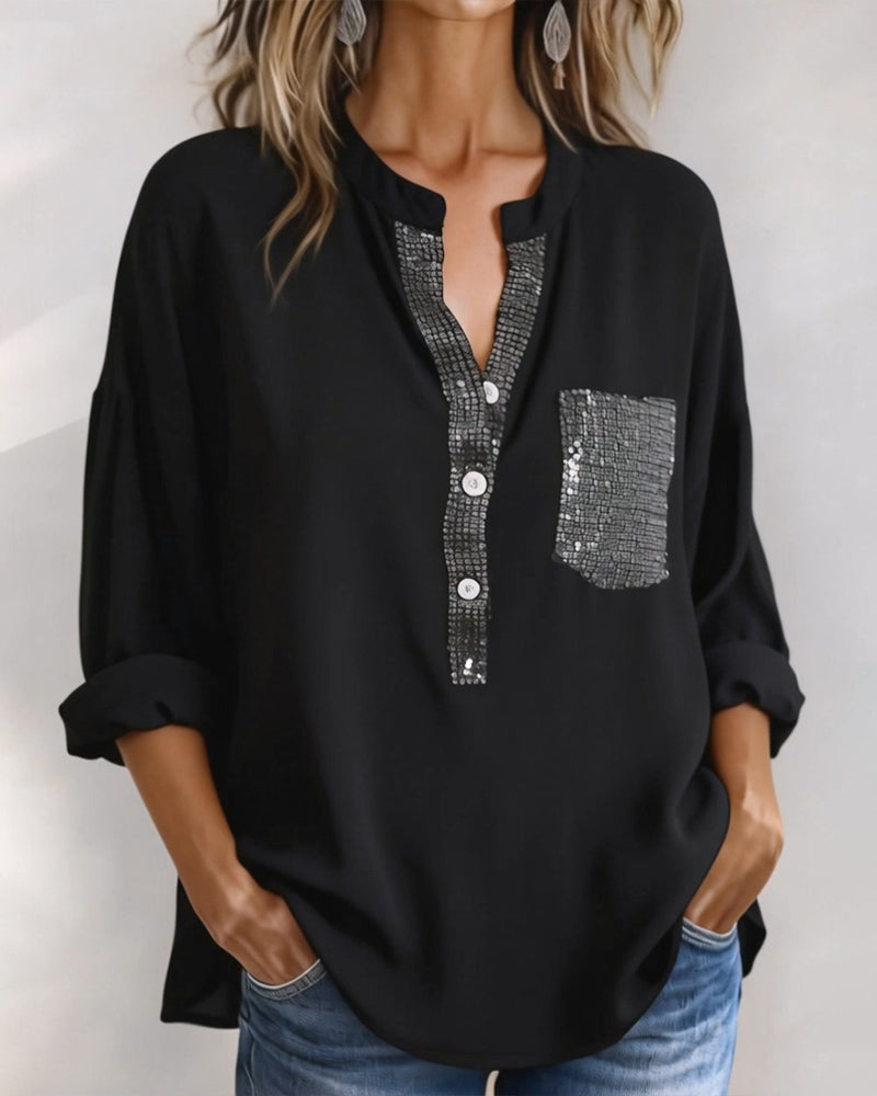 Casual Top Pailletten Patchwork Losvallend