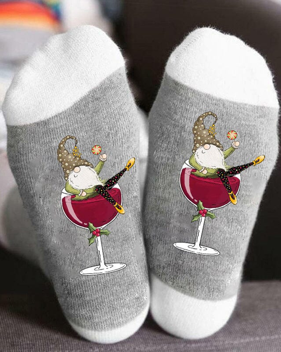 🧦Sokken Kerstkabouter Wijnglas Unisex Crew🧦