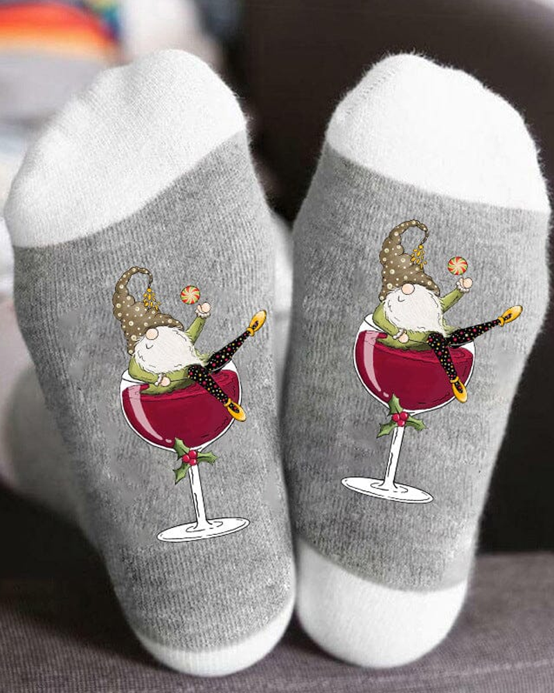 🧦Sokken Kerstkabouter Wijnglas Unisex Crew🧦