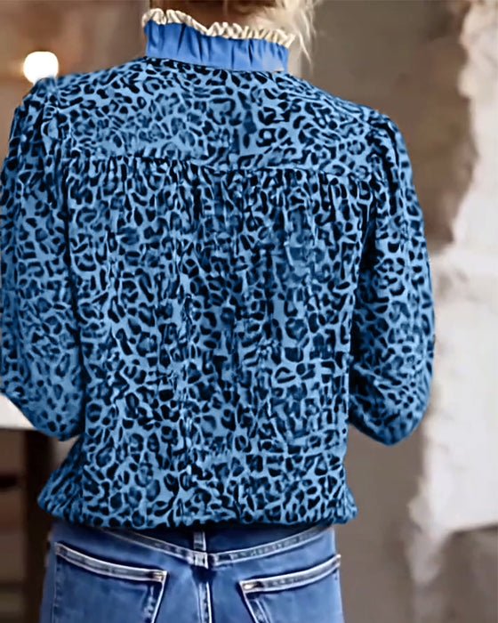 Blouse casual luipaardprint lange mouwen