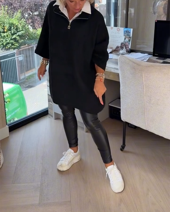 Pullover Opstaande Kraag Halve Rits Los