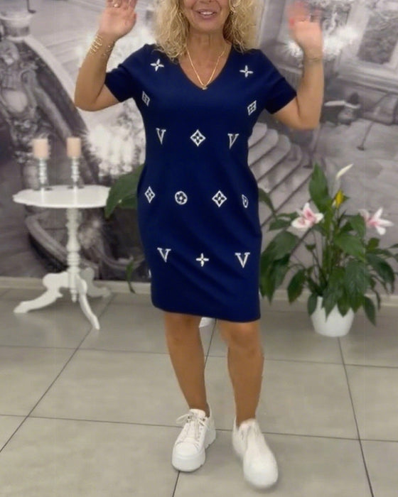 Jurk Mode V-Hals Korte Mouwen