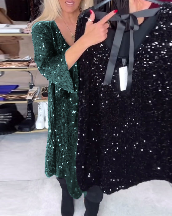 Fluwelen Pailletten Jurk Met Wijde Halslijn