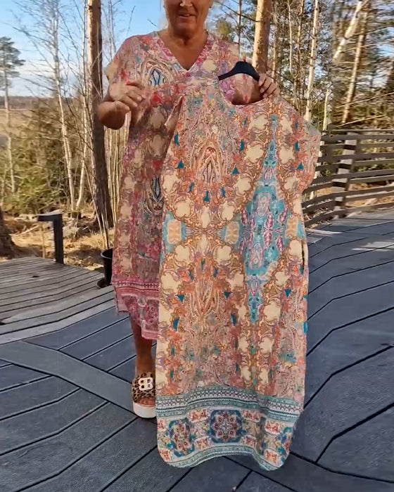 Jurk V-Hals Korte Mouwen Bedrukt Recht