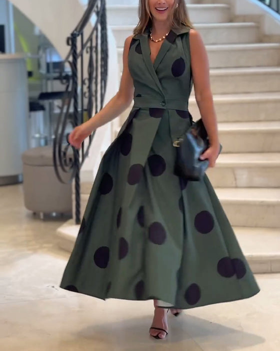 Mouwloze revers elegante effen kleur jurk