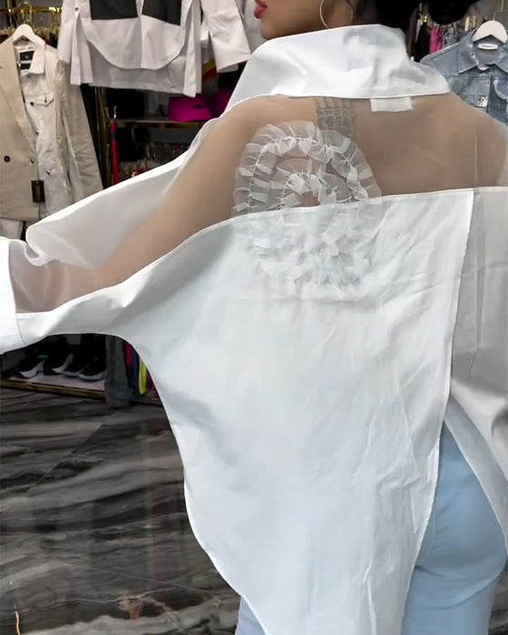 Revers kanten patchwork bloemenblouse