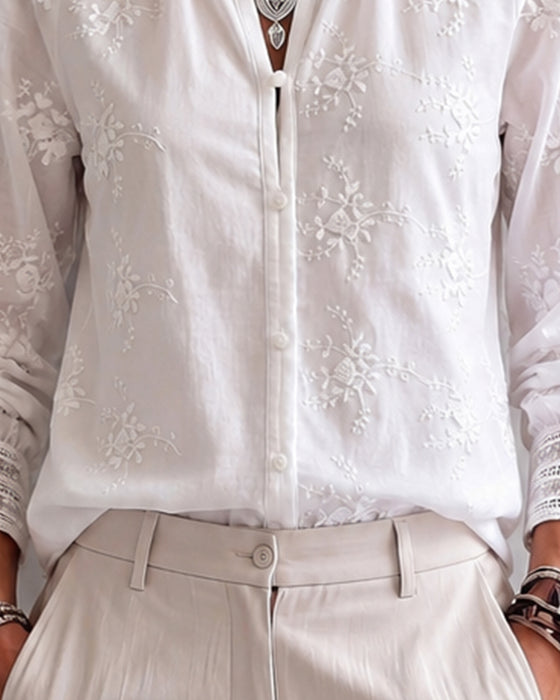 Blouse Ruffle Rand Mandarin Kraag