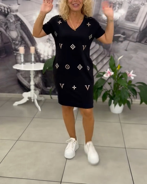 Jurk Mode V-Hals Korte Mouwen