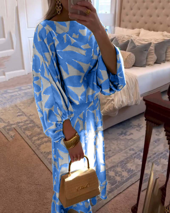 Set Jurk Casual Bedrukt Lantaarnmouwen Temperament