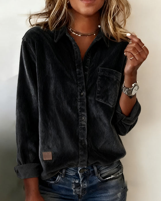 Shirt Modieus Ribfluweel Rever