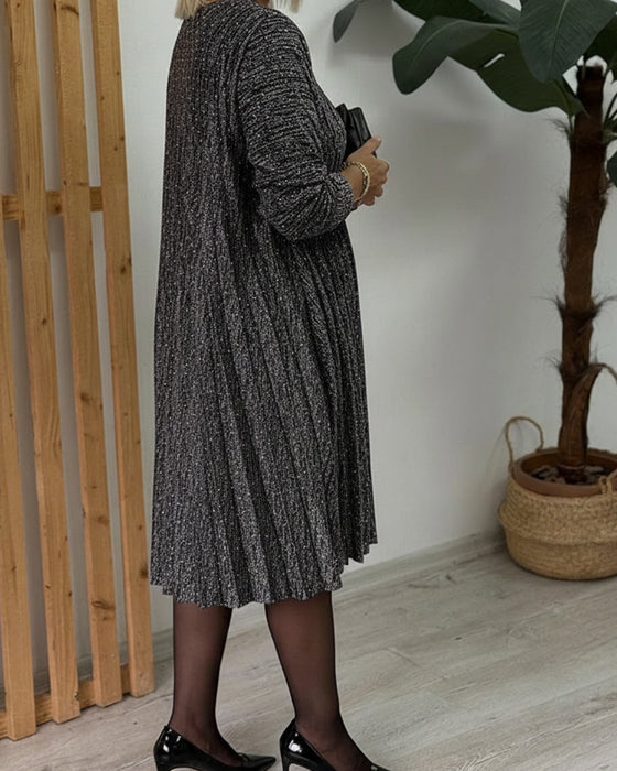 Jurk Ronde Hals Glinsterend Geplooid Mode