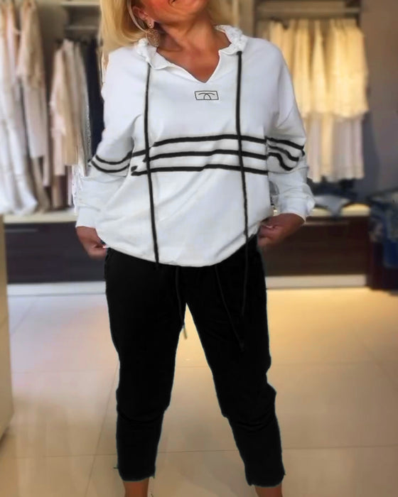 Casual hooded sweatshirt set met gestreepte print