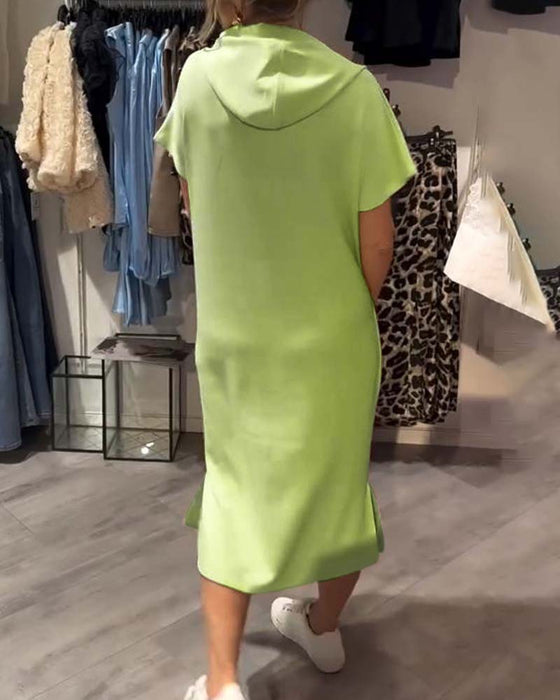 Jurk Met Capuchon Casual Trekkoord