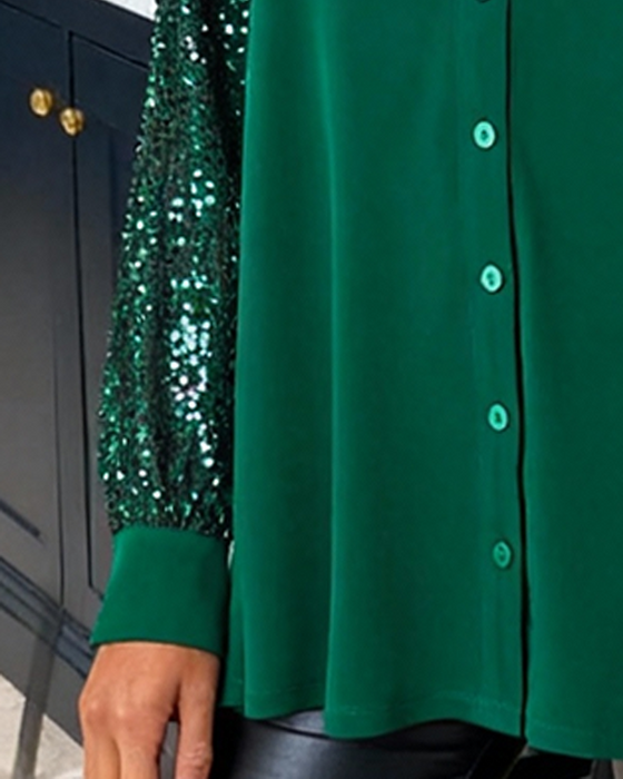 Shirt Glitter Patchwork V-hals Dichtgeknoopt