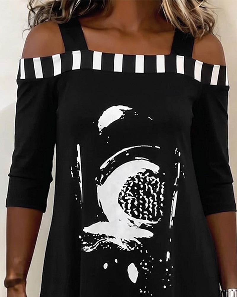 Jurk Off-Shoulder Onregelmatig Loose Print