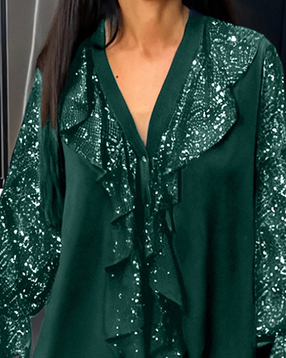 Effen Kleur Wijde Blouses Met Ruches