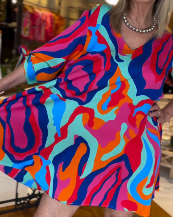 Ronde Hals Bedrukte Losse Jurk