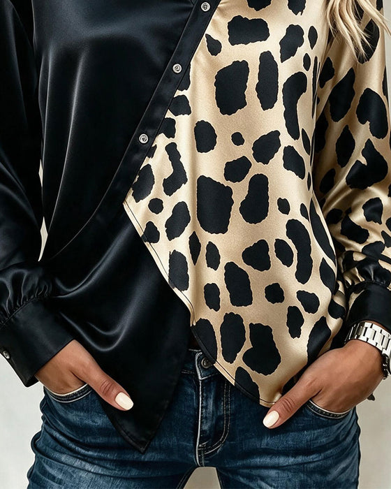 Blouse Onregelmatig Luipaardprint Geknoopt