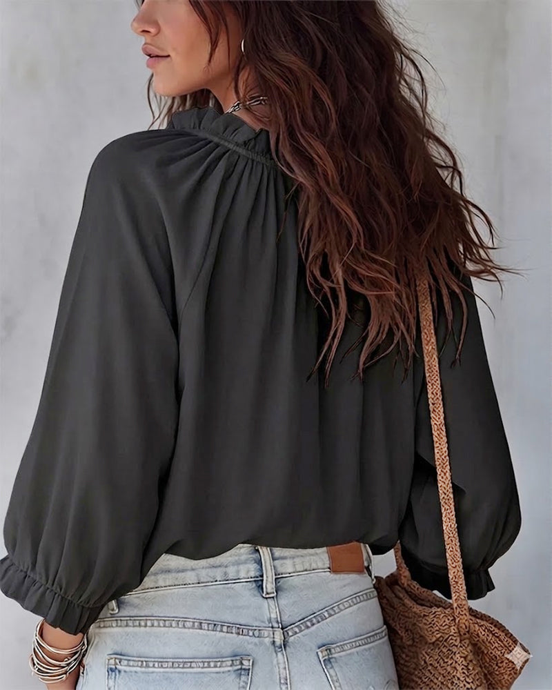 Blouse V-hals Vetersluiting
