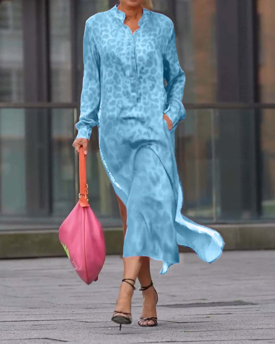 Jurk Lange Mouwen Leopardenprint Splits