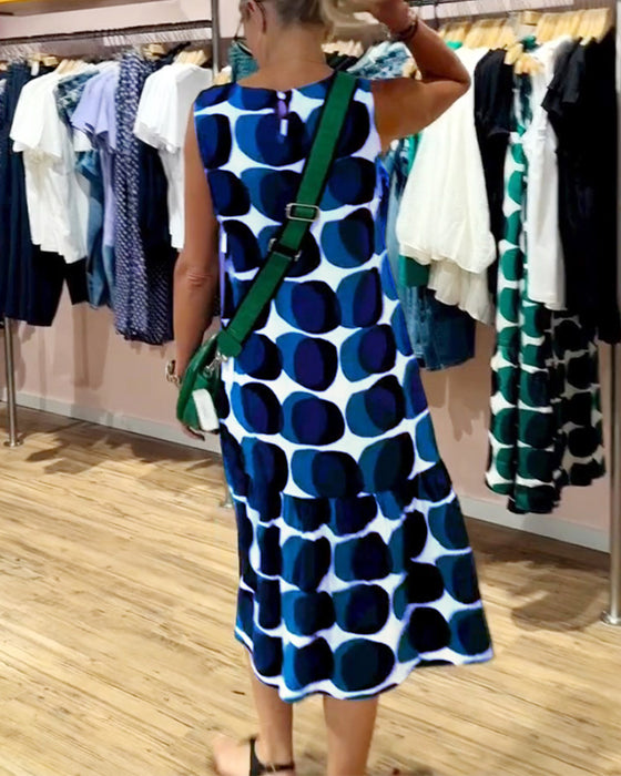 Ronde hals mouwloos bedrukte jurk