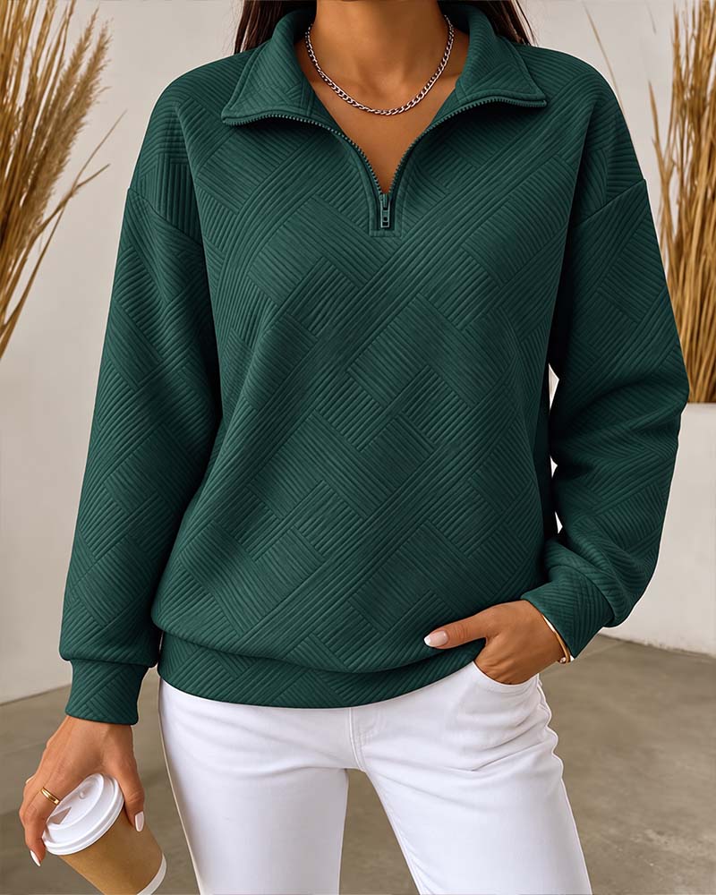 Sweatshirt Effen Half-Rits Reverskraag