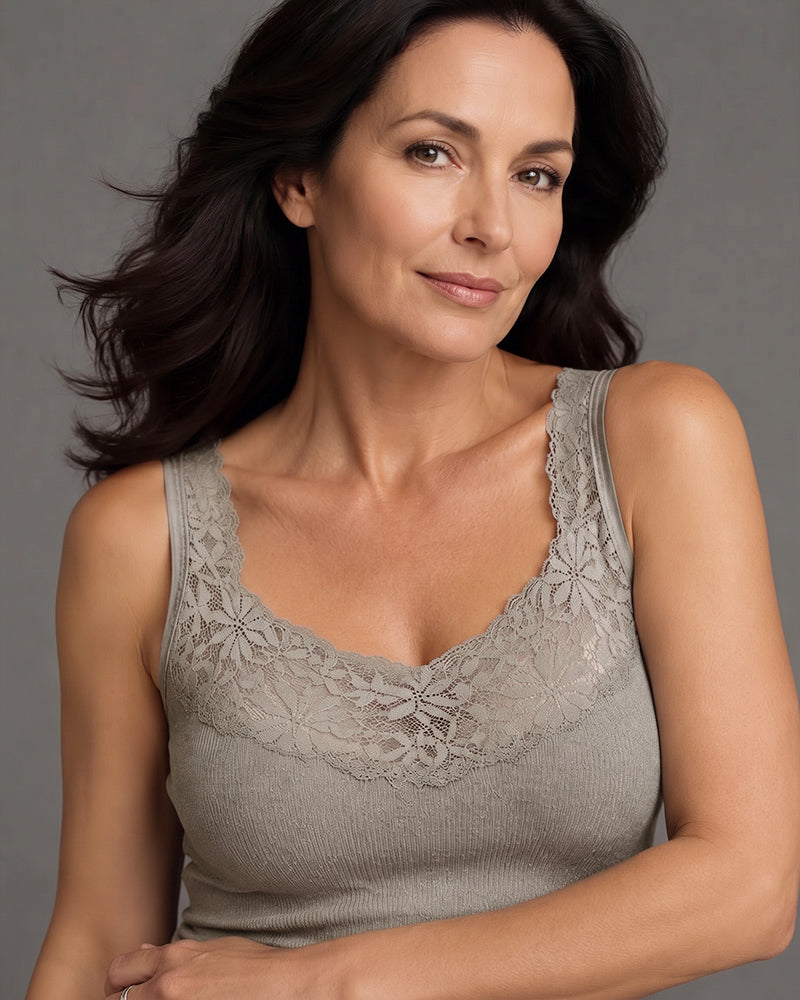 Tanktop Effen Kleur V-Hals Kant