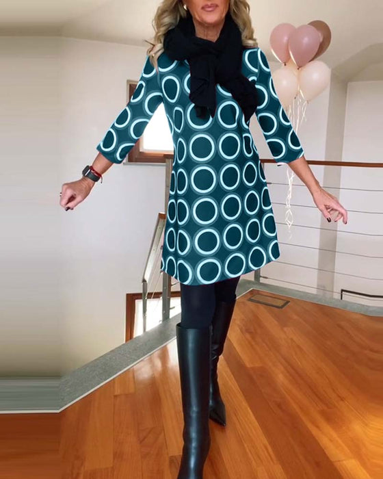 Ronde hals cirkel print casual jurk