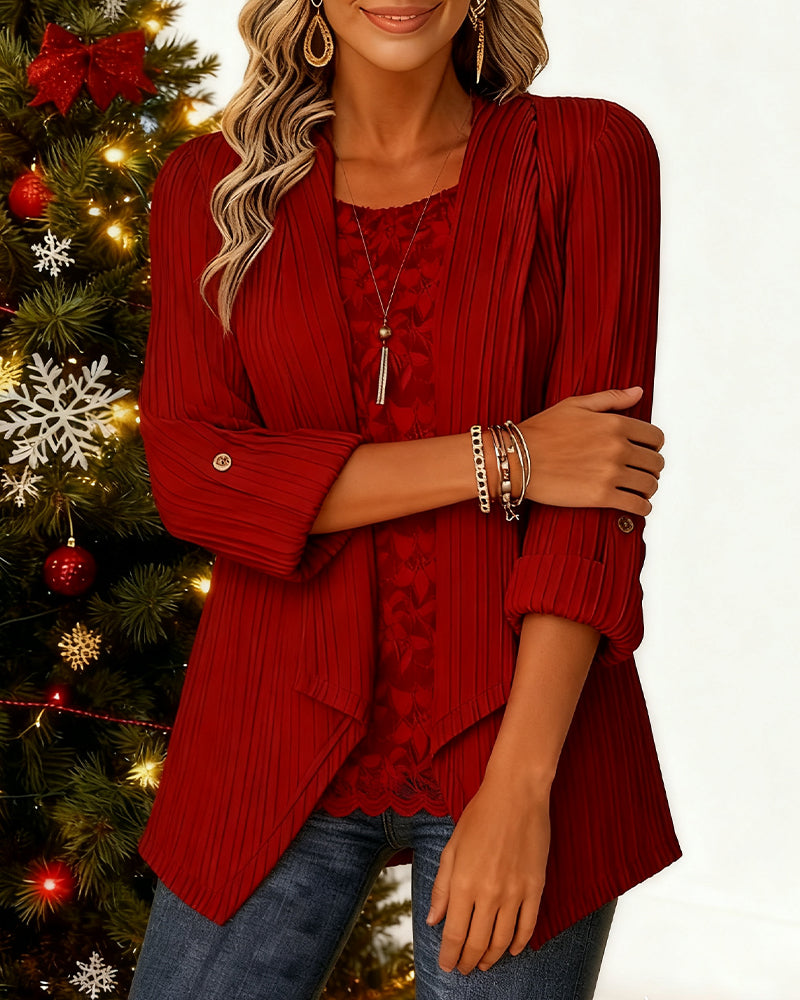 Geribde Top Met Faux Twee-Delige Look En Patchwork