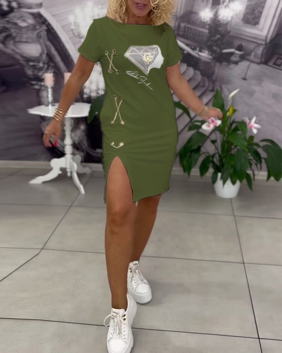 Jurk Bedrukt Nauwsluitend Split