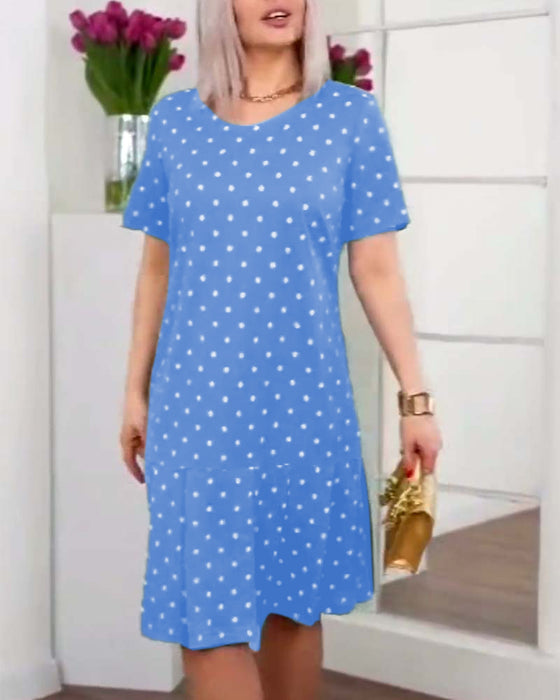 Casual jurk met stippenprint en korte mouwen