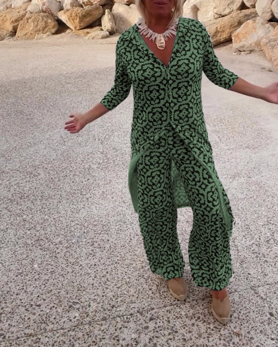 Vintage bedrukte set met revers en knoop