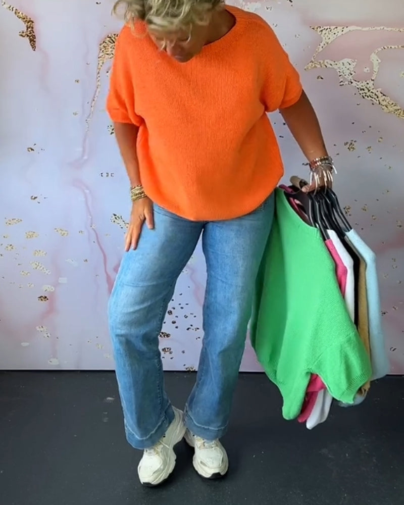Casual losse pullover met effen kleur en ronde hals
