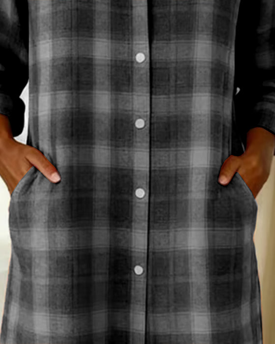 Jurk Overhemd Revers Ruit Knoopsluiting