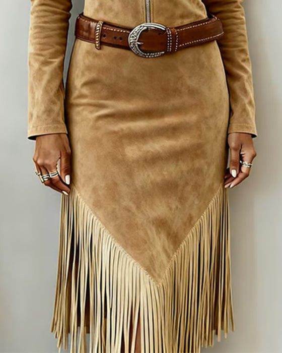 Effen Jurk Met Halve Rits En Kwasten