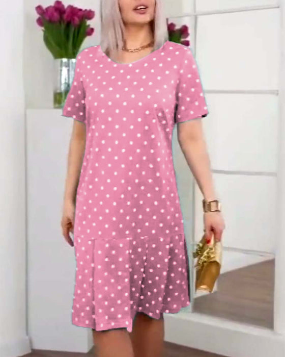 Casual jurk met stippenprint en korte mouwen