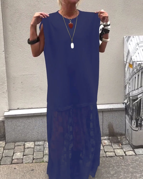 Mouwlose Mesh Patchwork Jurk