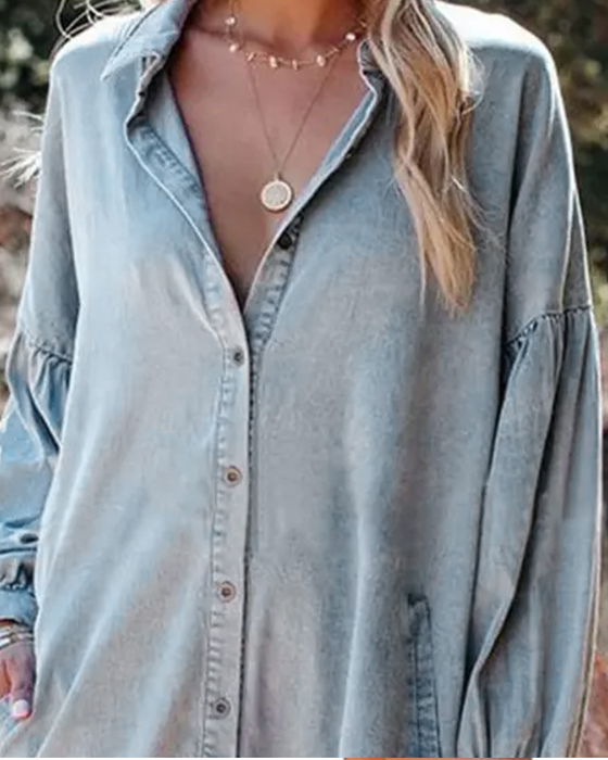 Blouse Ballon Mouw Knoop Casual