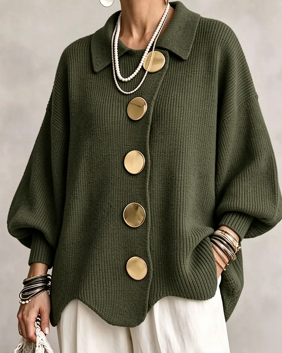 Cardigan Grote Metalen Knoop Reverse